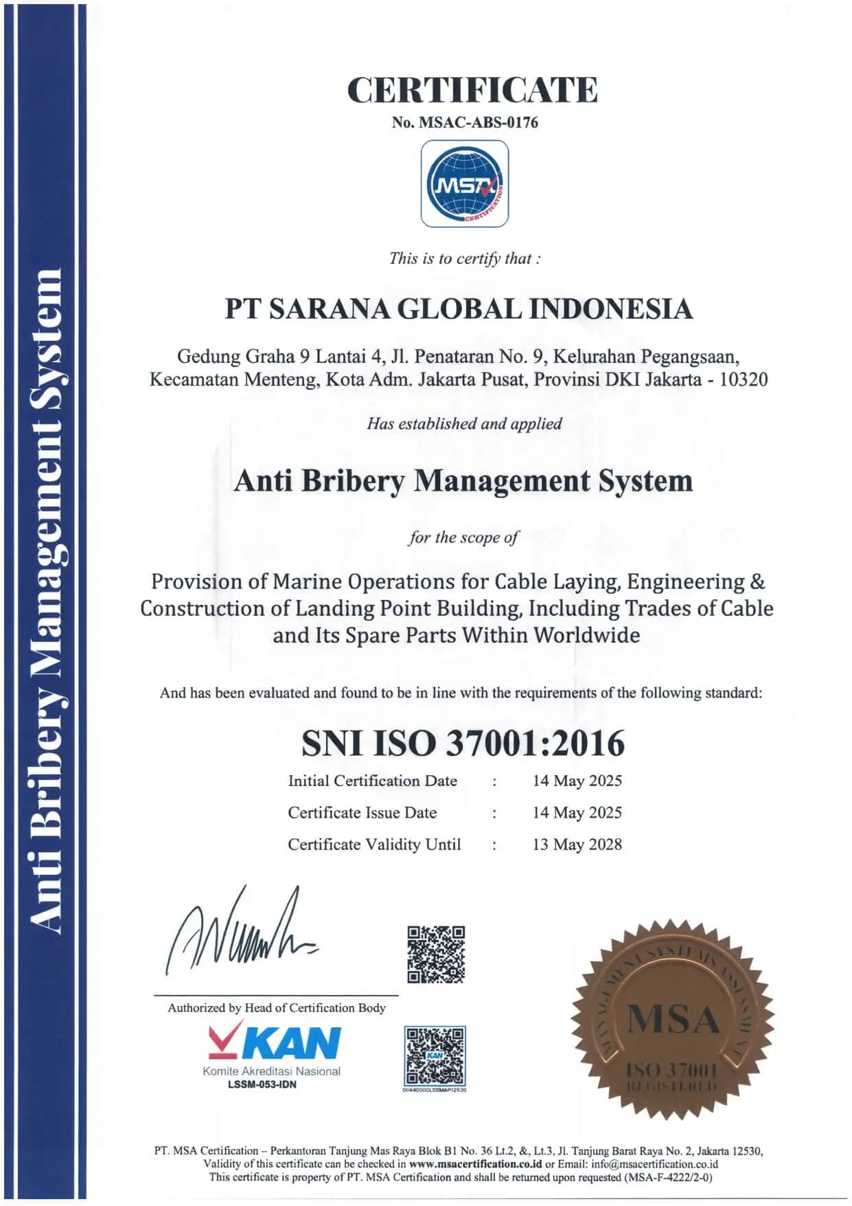 Anti Bribery Management System Certificate